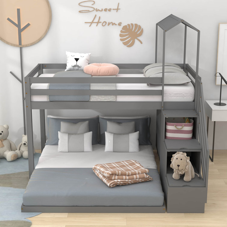 Harper Orchard Ballweg Twin Over Full LShaped Bunk Beds with Shelves